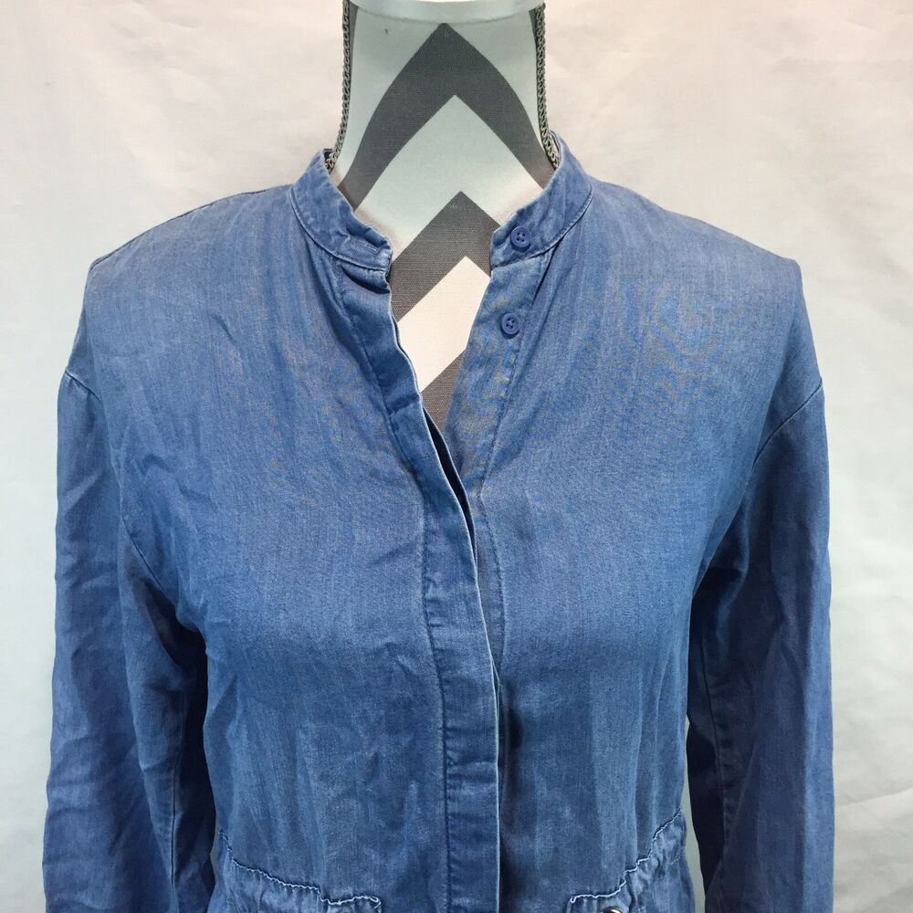A New Day 3/4 Sleeve Button Front Drawstring Waist Blue Dress XS MM1
